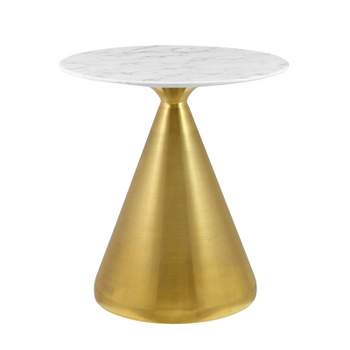 28" Tupelo Artificial Marble Dining Table Gold White - Modway