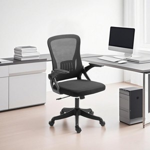 Ergonomic Office Chair with Flip-Up Armrests & Lumbar Support – Adjustable Swivel Desk Chair with Padded Seat, Mesh Back (Black) - 1 of 4
