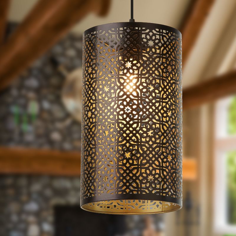 8&#34; Rory 1-Light Pendant Light in Black and Gold - River of Goods, 3 of 11
