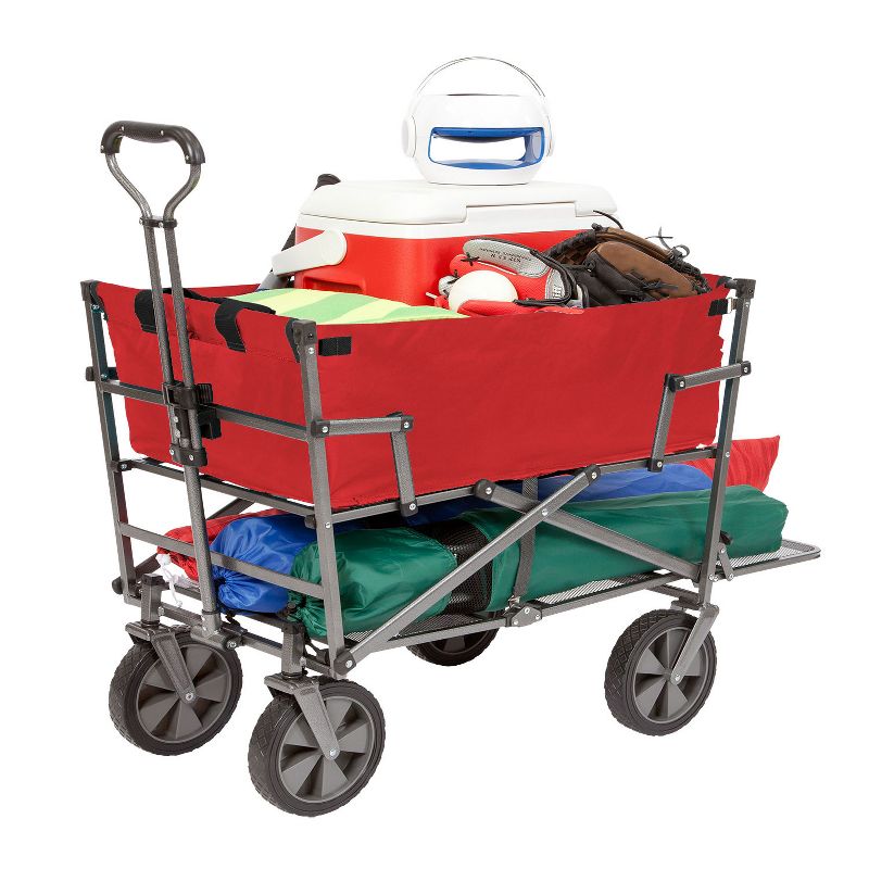 Mac Sports Double Decker Heavy Duty Steel Frame Collapsible Outdoor 150 Pound Capacity Yard Cart Utility Garden Wagon with Lower Storage Shelf, Red, 2 of 6