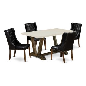HomeStock 5-Piece Distressed Jacobean Finish Solid Wood Top Dining Table with 4-Chairs - 1 of 4