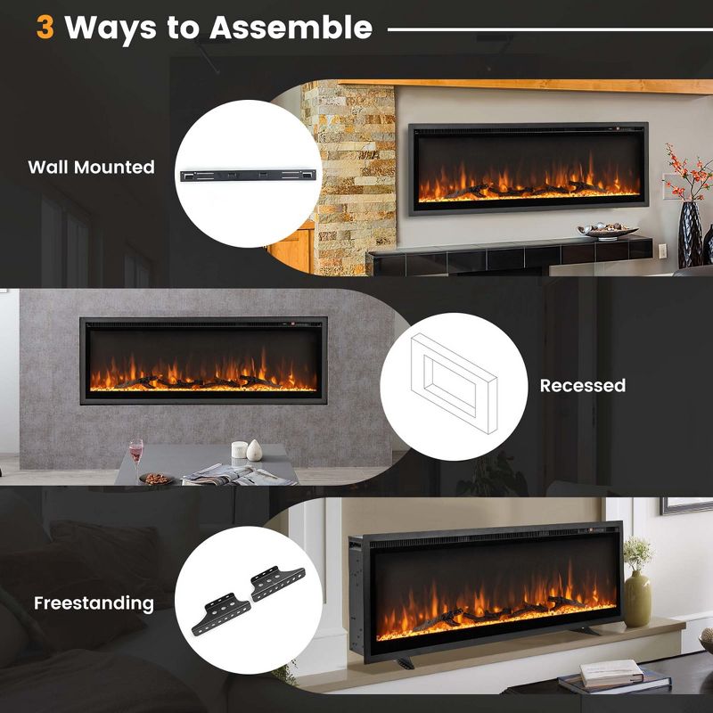 Costway 50'' Electric Fireplace Recessed Wall Mounted Freestanding with Remote Control, 5 of 11