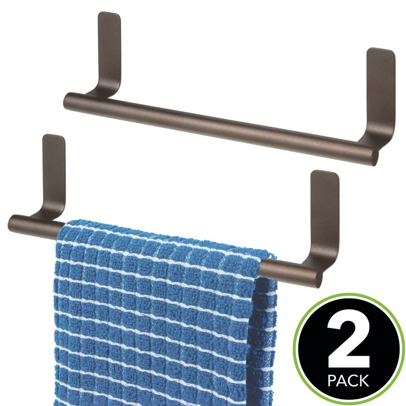 mDesign Steel Wall-Mounted Self-Adhesive Towel Rack Holder - 2 Pack, 2 of 9