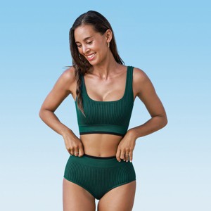 Women's Square Neck Seamless Bikini Top & High-Rise Bottoms Set Swimsuit - Cupshe - 1 of 4