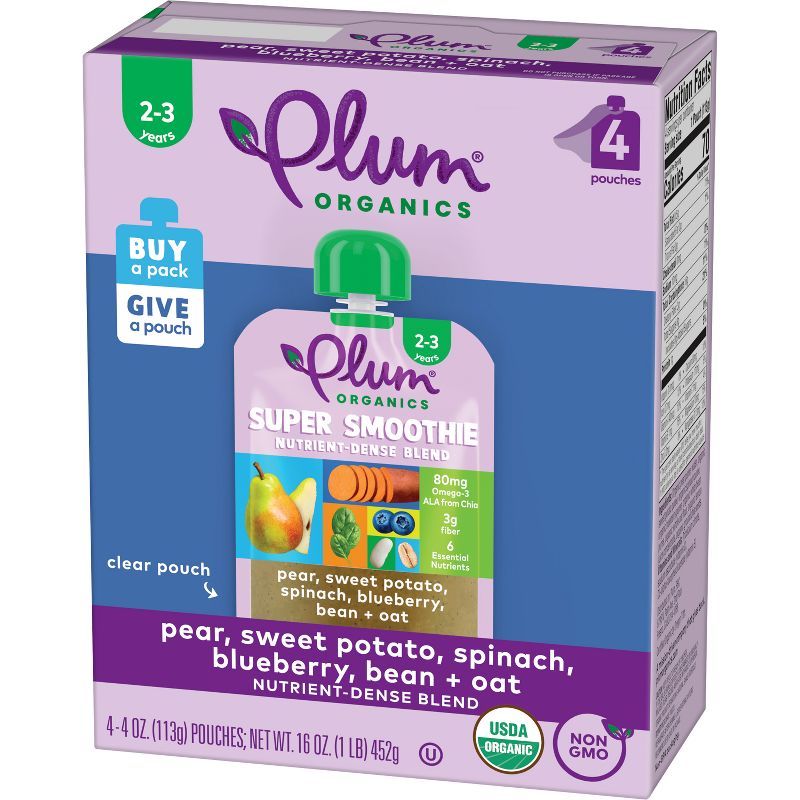 Plum Organics 4pk Super Smoothie Pear Sweet Potato Spinach Blueberry Bean &#38; Oat - 16oz, 5 of 14