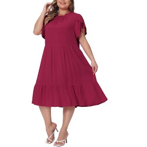 Women's Plus Size Tie Back Petal Sleeve Mock Neck Ruffle Swing