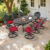 9-Piece Oval Cast Aluminum Outdoor Patio Dining Set with Swivel Chairs & Red Cushions & Umbrella Hole - 2 of 4