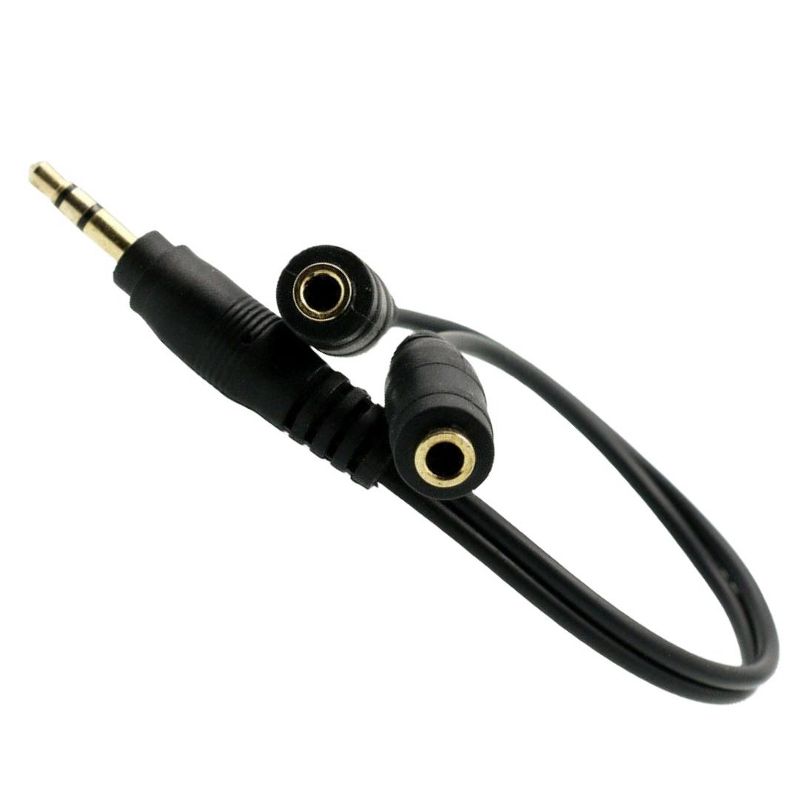 Sanoxy 6" 1 Male to 2 Female Gold Plated 3.5mm Audio Y Splitter Headphone Cable Black, 1 of 3