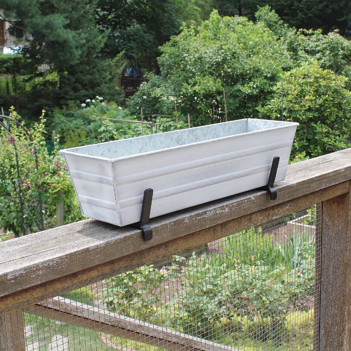 ACHLA Designs 22" Wide Rectangular Galvanized Steel Planter Box with Rail Brackets Cape Cod White: For Balcony, Outdoor Use - thumbnail 2