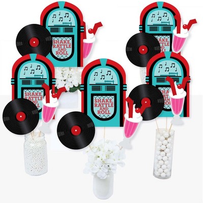 Big Dot of Happiness 50's Sock Hop - 1950s Rock N Roll Party Centerpiece Sticks - Table Toppers - Set of 15