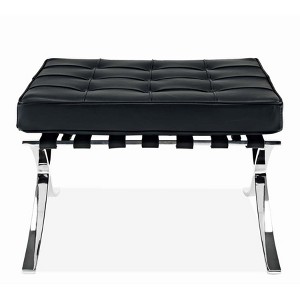 HomeRoots 24" Black Genuine Leather and Silver Tufted Footstool Ottoman - 1 of 4