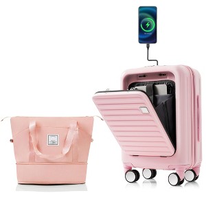 KWPZQEB 2 Piece Luggage Set Carry on Suitcase with ABS Hardshell, Spinner Wheels & TSA Lock, Cup Holder - 1 of 4