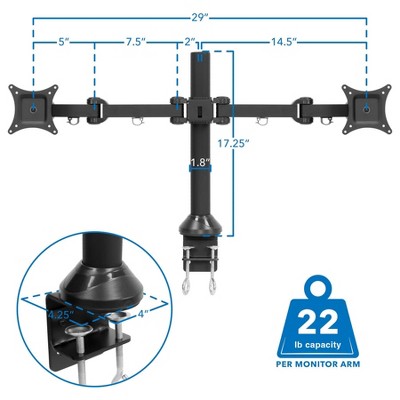 Dual Monitor Aluminum Alloy Desk Mount with C-Clamp Base
