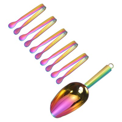 Unique Bargains Stainless Steel Barware Sets Durable Ice Scoop and Ice Tong 6 Pcs
