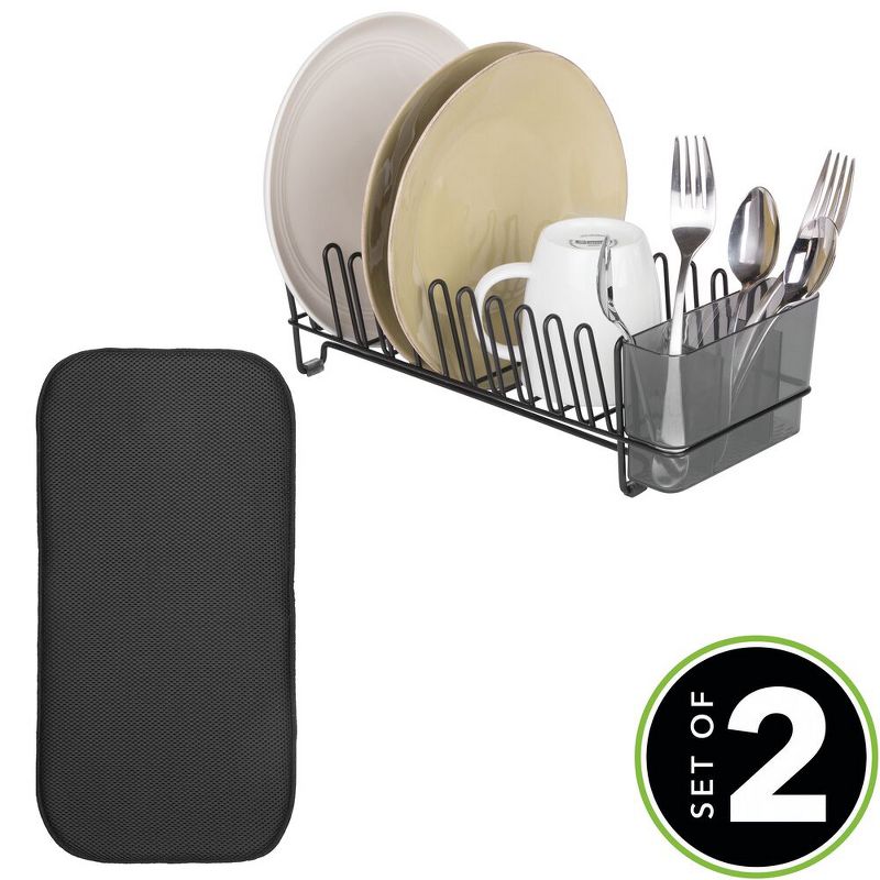 mDesign Kitchen Counter Dish Drying Rack & Microfiber Mat, Set of 2, 2 of 10