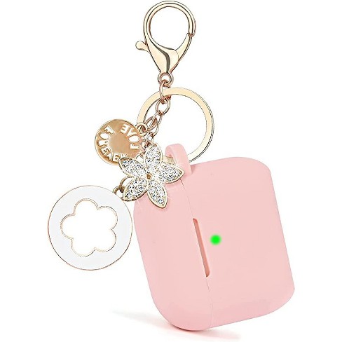 Worryfree Gadgets Case Compatible with Apple AirPods Stylish Bling TPU  Cover Full Protective Pro Charging Case Skin Cover with Keychain - Pink