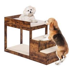 VEVOR Pet Bunk Bed with Stairs, Dog/Cat Window Perch for High Beds and Couches, Medium Multi-Level 3 Step Dog Seat Platform Sleeper (Rustic Brown) - 1 of 4