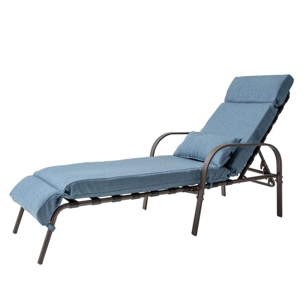 Adjustable Chaise Lounge Chair with Cushion & Pillow - Dark Blue - Crestlive Products: Rust-Proof, UV-Resistant Outdoor Furniture