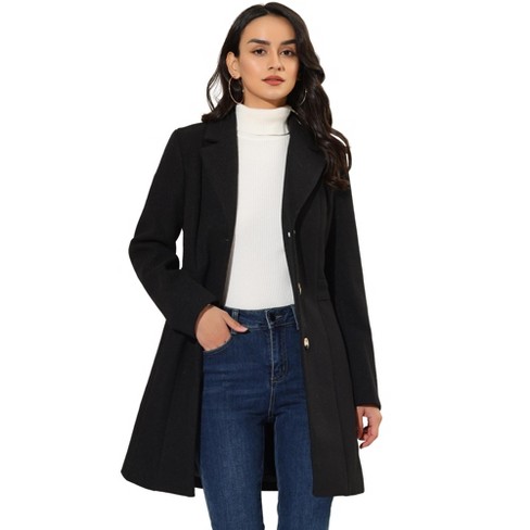 Allegra K Women s Single Breasted Notched Lapel Long Winter Coats Black Small