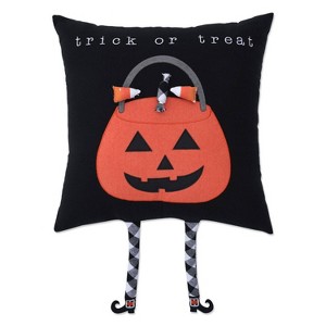 18"x18" Trick or Treat Pumpkin Square Throw Pillow Black/Orange/White - Pillow Perfect: Indoor Decorative, Tassel Detail - 1 of 4