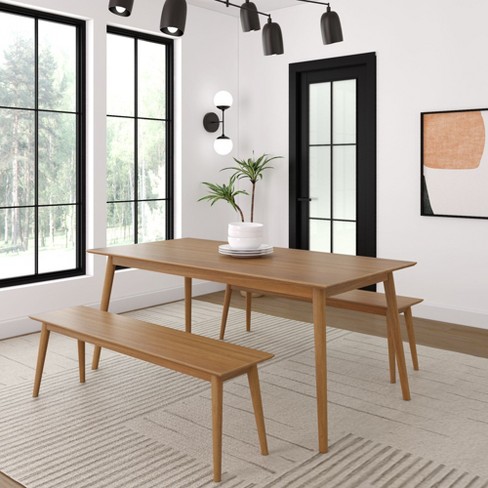 Plank+beam 72" Mid-century Modern Solid Wood Dining Table Set With 2 Benches : Target