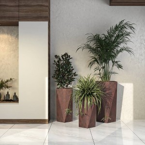 LeisureMod Aloe 3-Piece Tapered Square Stone Planter Set with Drainage – Weather-Resistant Planters for Indoor and Outdoor Patio Herb Garden - 1 of 4