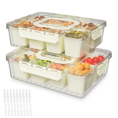 YIGII Divided Serving Tray with Lid and Handles 8 Compartments Snack Box Container Charcuterie Organizer Snackle Box Container for Candy,Nuts，Beige
