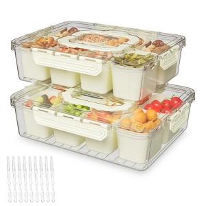 YIGII Divided Serving Tray with Lid and Handles 8 Compartments Snack Box Container Charcuterie Organizer Snackle Box Container for Candy,Nuts，Beige - 1 of 4