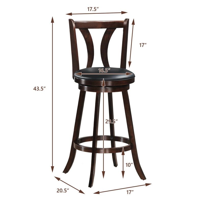 Costway Swivel Bar stools 29.5" Bar Height Chairs with Rubber Wood Legs, 2 of 11