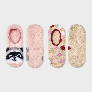 Women's Raccoon 2pk Cozy Liner Socks - Pink/Oatmeal 4-10 - 1 of 3