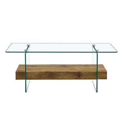 Lirago Modern Two-Tier Coffee Table-Natural Marble Pattern & Clear Glass, Versatile Design for Living Room & Office