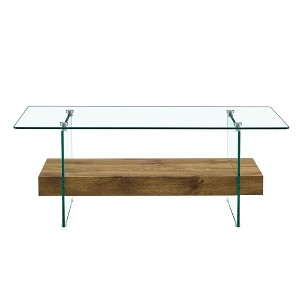 Lirago Modern Two-Tier Coffee Table-Natural Marble Pattern & Clear Glass, Versatile Design for Living Room & Office - 1 of 4