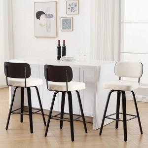 Bekrvio 26"/29” Swivel Bar Stools Set of 3, Upholstered Faux Leather Barstools with Back, Bar Chairs Island Stools for Kitchen Counter - 1 of 4