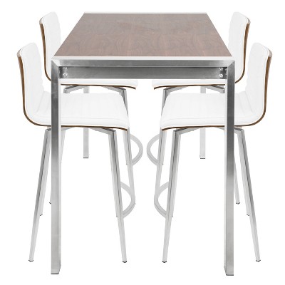 Industrial Brown Walnut and Steel 5-Piece Counter Table Set