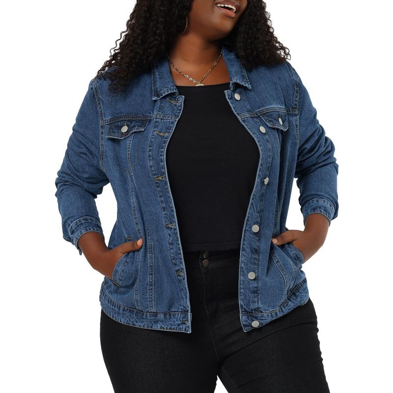 Agnes Orinda Women's Plus Size Button Front Chest Pockets Washed Casual Jean Jackets, 1 of 10