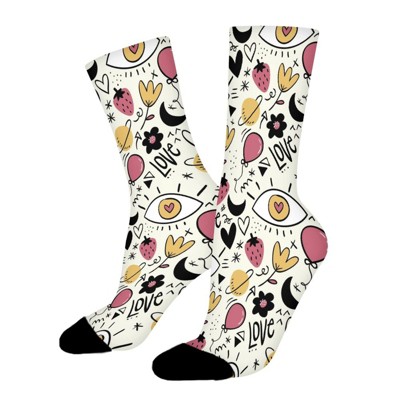 Love Balloon Women Printed Crew Socks Funny Funky Socks Soft Polyester Novelty Gifts for Artists Men