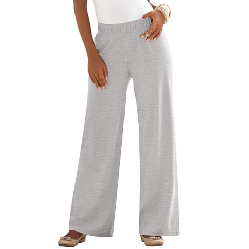 Roaman's Women's Plus Size Wide-leg Soft Knit Pant, 4x - Medium Heather ...