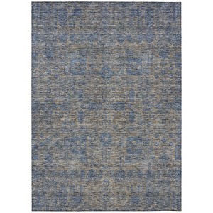 Khaki And Denim Blue Oriental Washable Indoor Outdoor Area Rug - 1 of 4