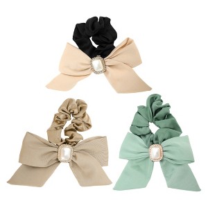 Unique Bargains Grace Square Pearl Bow Hair Elastic Band 3 Pcs - 1 of 4
