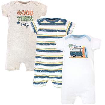 Hudson Baby Infant Boy Cotton Rompers 3pk, Gone Surfing