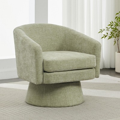 Chenille Swivel Accent Chair,360° Rotating Barrel Armchair with Plush Cushion,Modern Green Lounge Chair for Living Room,Office-Baofuwish