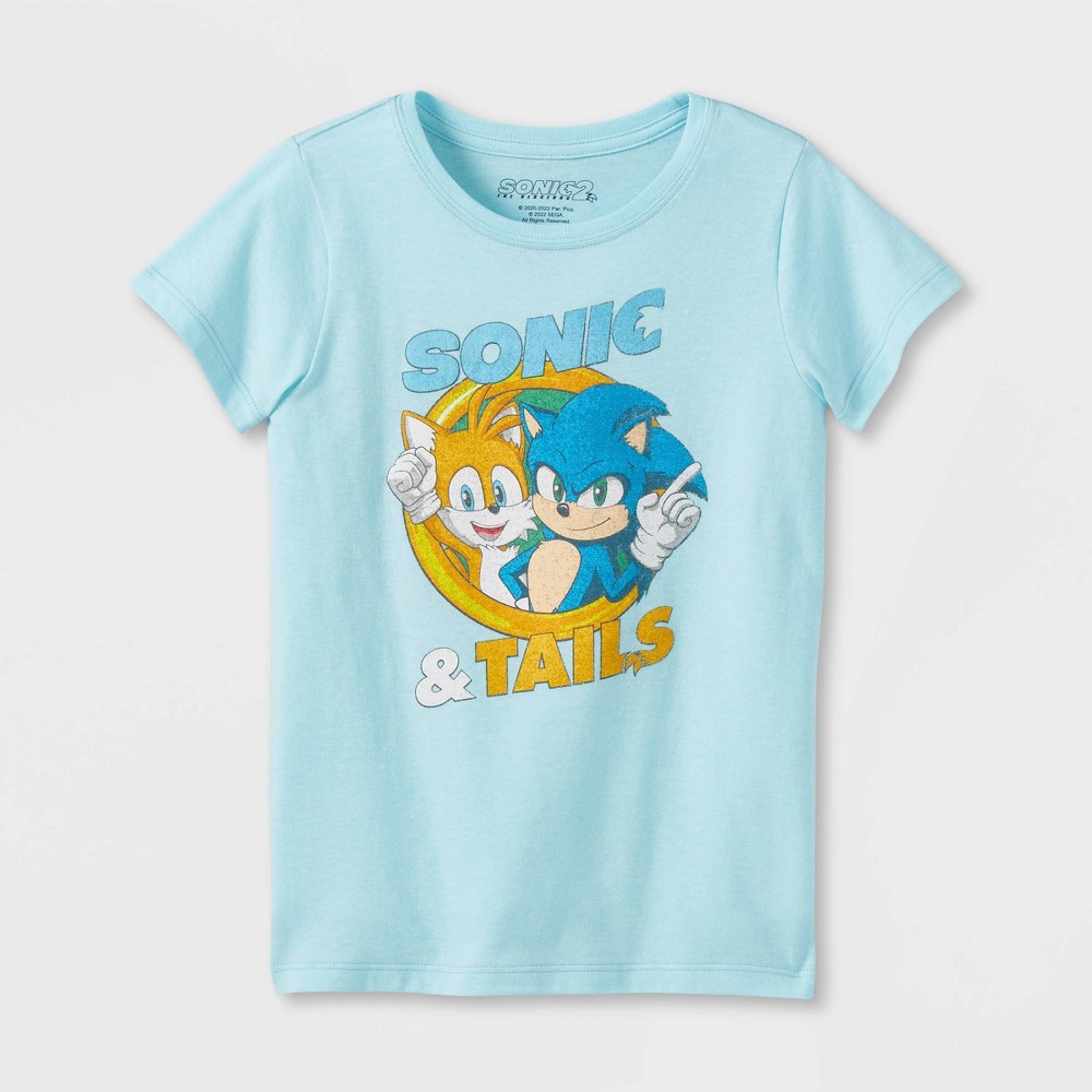 Girls' Sonic the Hedgehog Miles 'Tails' Power Short Sleeve Graphic T-Shirt - Light Aqua Blue M