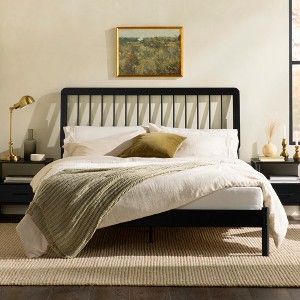 Mid-Century Modern Solid Wood Queen Spindle Bed – Black - 1 of 4