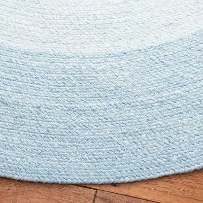 Handmade Ivory and Aqua Round Braided Rug