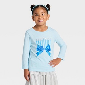 Toddler Girls' Hanukkah Long Sleeve Graphic T-Shirt - Cat & Jack™ Light Blue - 1 of 4