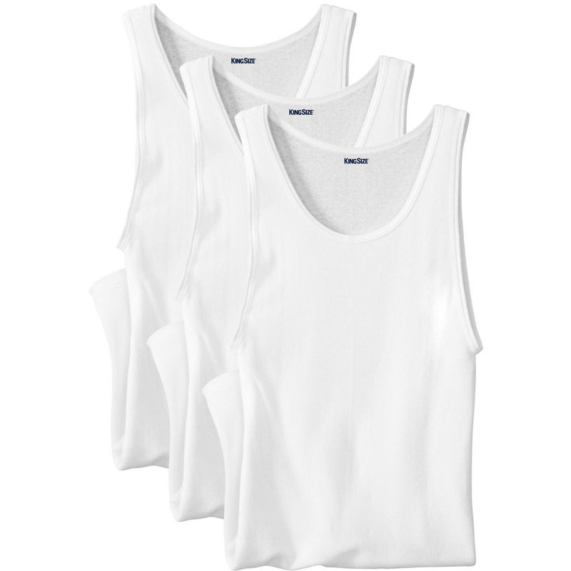 KingSize Men's Big & Tall Ribbed Cotton Tank Undershirt, 3-Pack, 1 of 2