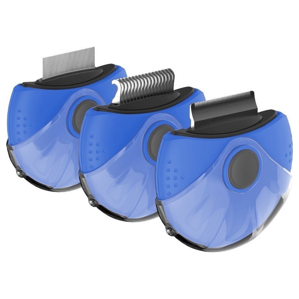 Pet Life Axler Triple Rotating Rake Deshedder and Dematting Grooming Pet Comb, Blue