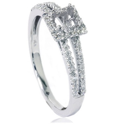 Pompeii3 3/8ct Split Shank Princess Cut Halo Engagement Ring Setting 14K White Gold