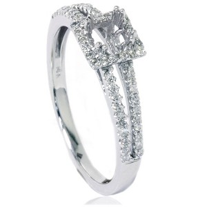 Pompeii3 3/8ct Split Shank Princess Cut Halo Engagement Ring Setting 14K White Gold - 1 of 4