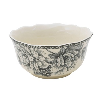 Gray and White Floral Square Porcelain Dinnerware Set, Service for 4